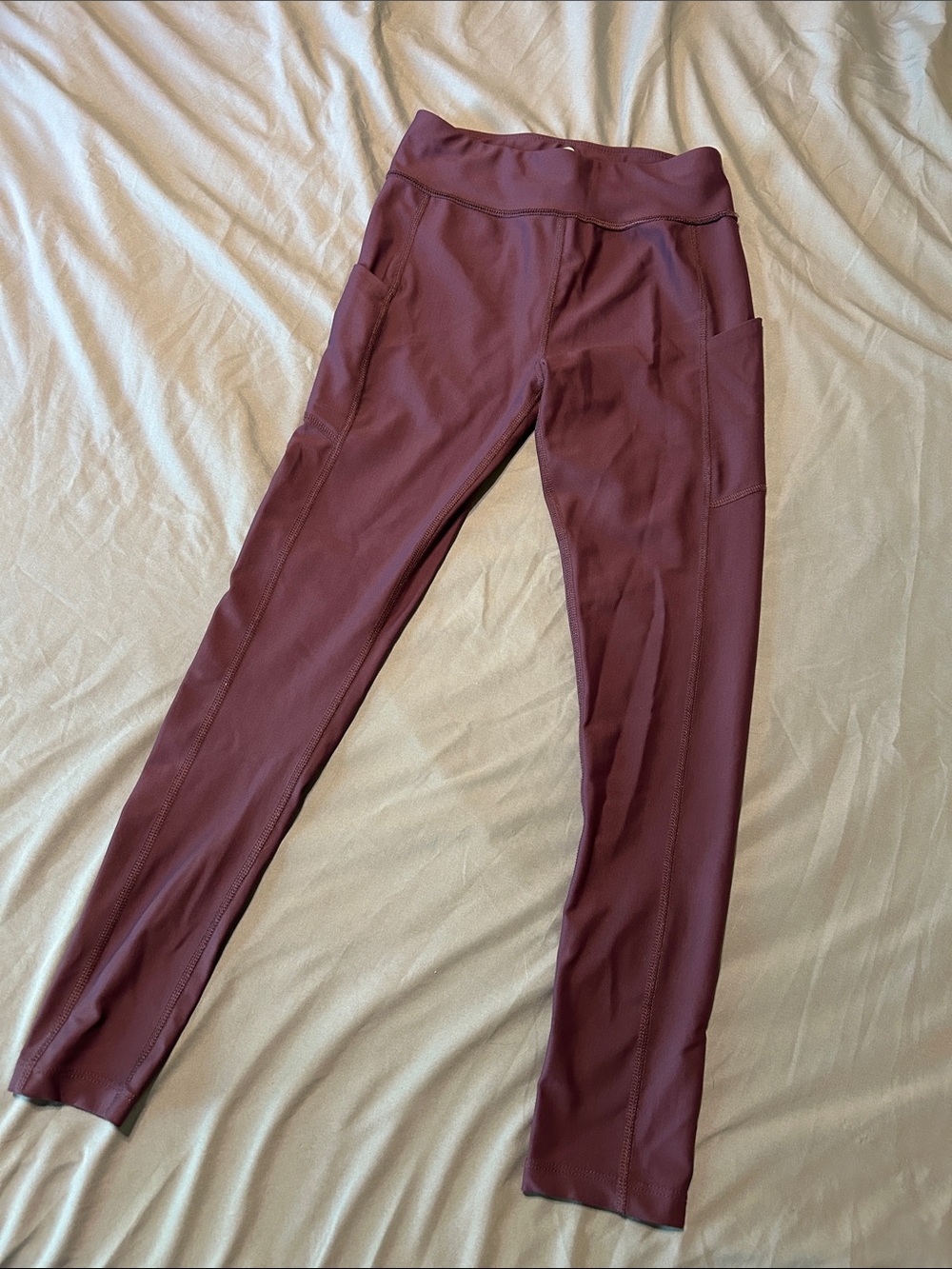 Runway High-Waist Burgundy Active Leggings with Side Pockets girls L 12-14